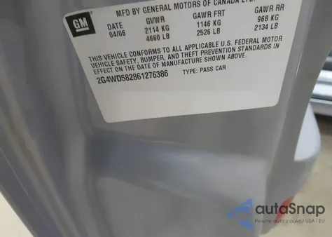 2006 Buick Lacrosse Cxl z USA, uszkodzony, nr VIN 2G4WD582261266386